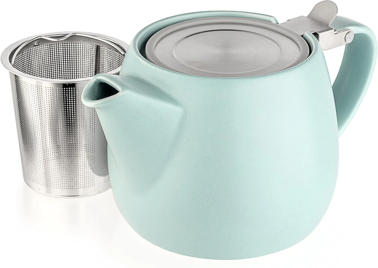 Soft Tealyra – Pluto Porcelain Small Teapot Turquoise – 18.2-ounce 1-2 cups – Matte Finish – Stainless Steel Lid and Extra-Fine Infuser To Brew Loose Leaf Tea – 540ml Recyclable