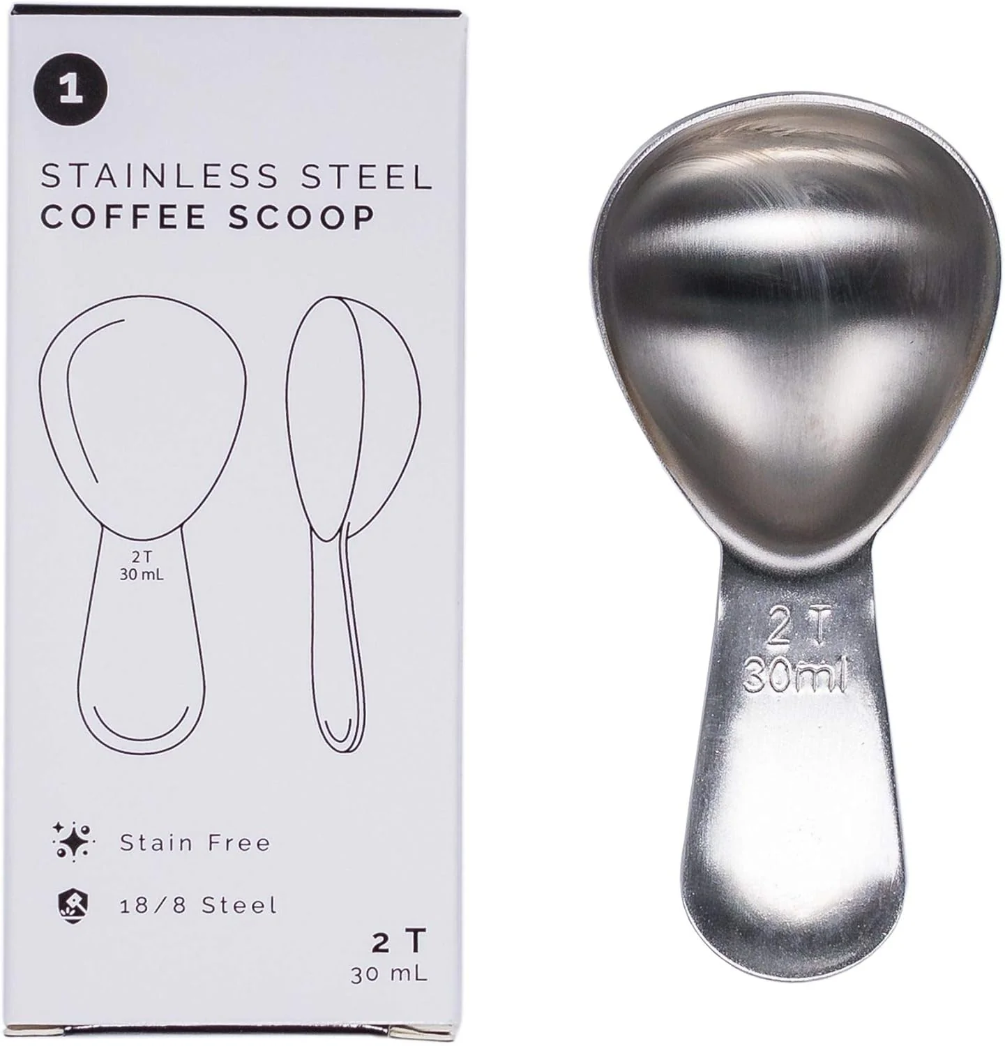Convenient Coffee Scoop – Brushed Stainless Steel – 2 Tablespoon Capacity – Fits inside Airscape Canisters Brushed Steel Reliable