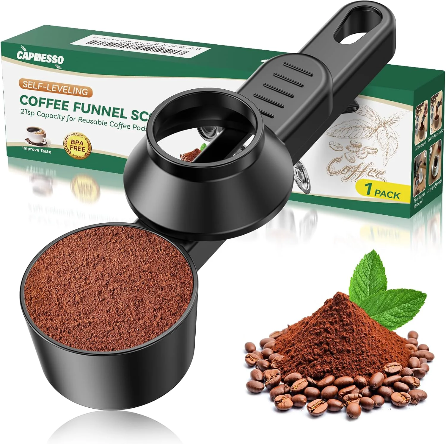 Quality Capmesso Coffee Scoop Funnel for Reusable K Cup Refillable Coffee Pods 2 Tablespoon Coffee Measuring Scoop – Easy Slide Scoop for Ground Coffee Comfortable