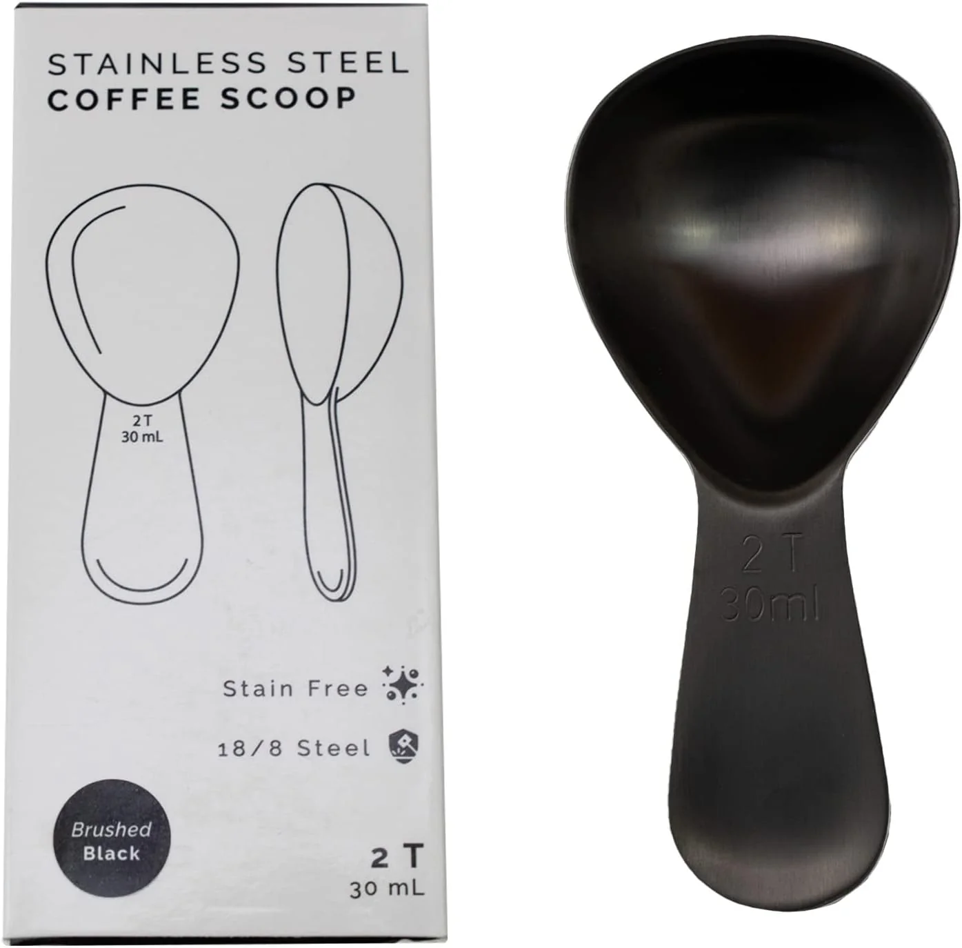 Unique Coffee Scoop 2 Tbsp – Brushed Black Stainless Steel – Precise Measuring Spoon for Coffee Tea More – Ergonomically Balanced Handle Sustainable