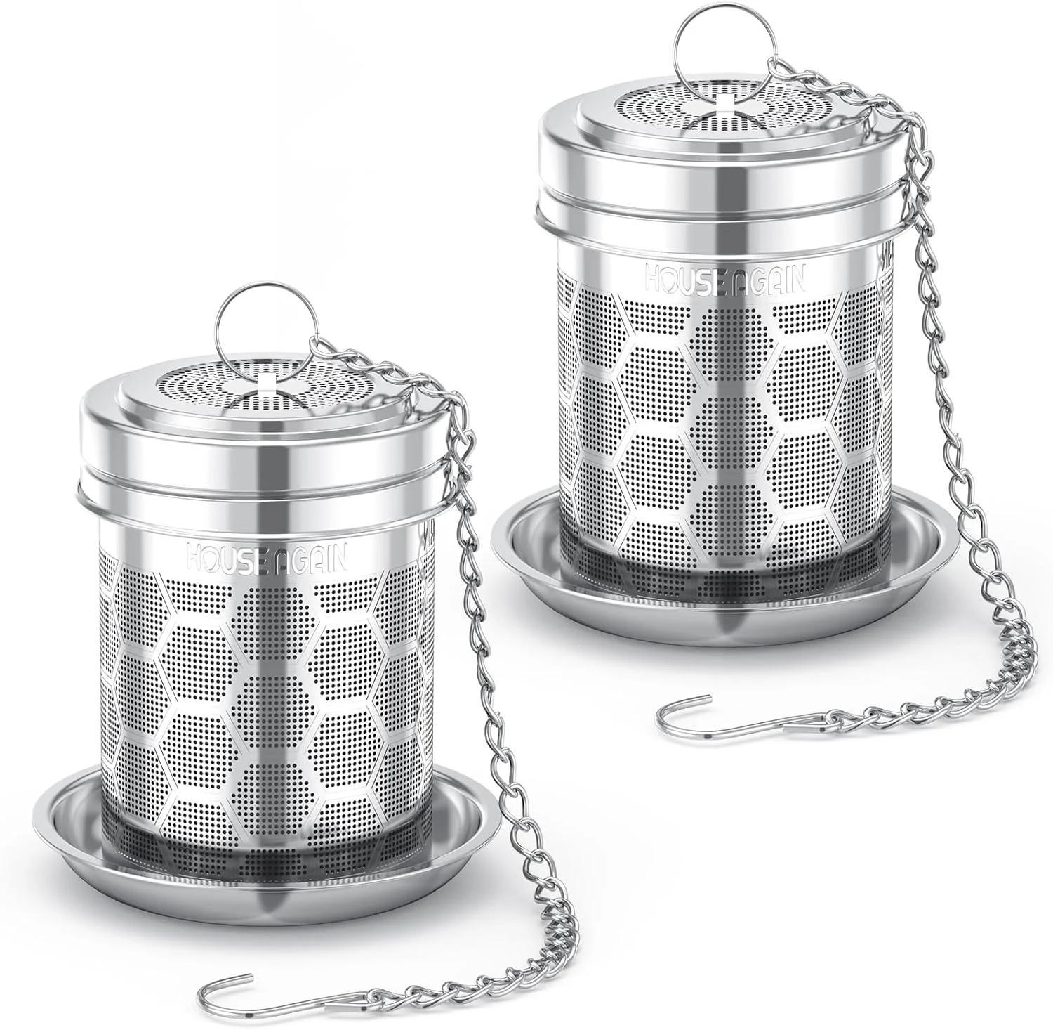 Professional House Again 2 Pack Tea Strainers for Loose Tea Extra Fine Mesh Tea Infuser 304 Stainless Steel with Chain Hook Enhanced