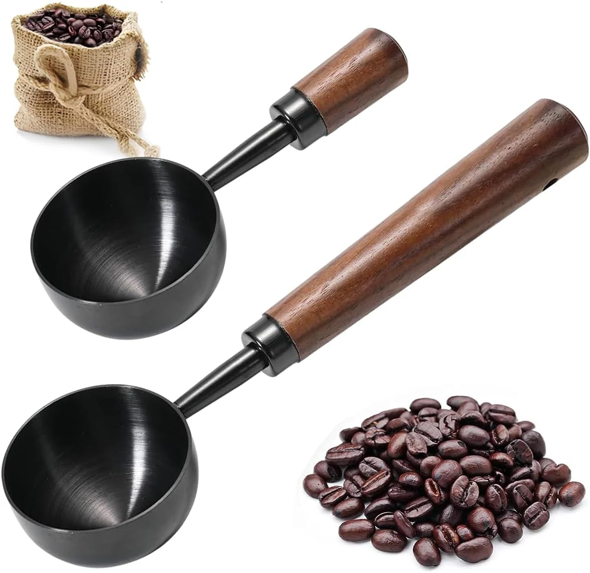 Elite 2 PCS Coffee Scoop Vintage Coffee Measuring Spoon Retro Stainless Steel Coffee Spoon Long Wooden Handle Coffee Scoop Kitchen Utensil for Scooping Organic
