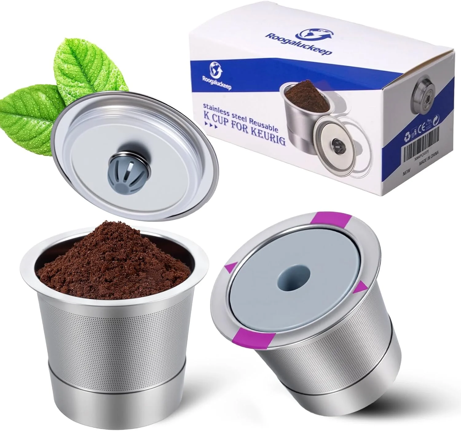 Environmentally Friendly 2 Pack Roogaluckeep Reusable Stainless Steel Coffee Pod Capsules Stainless Steel Reusable K -Cups for Keurig Modern