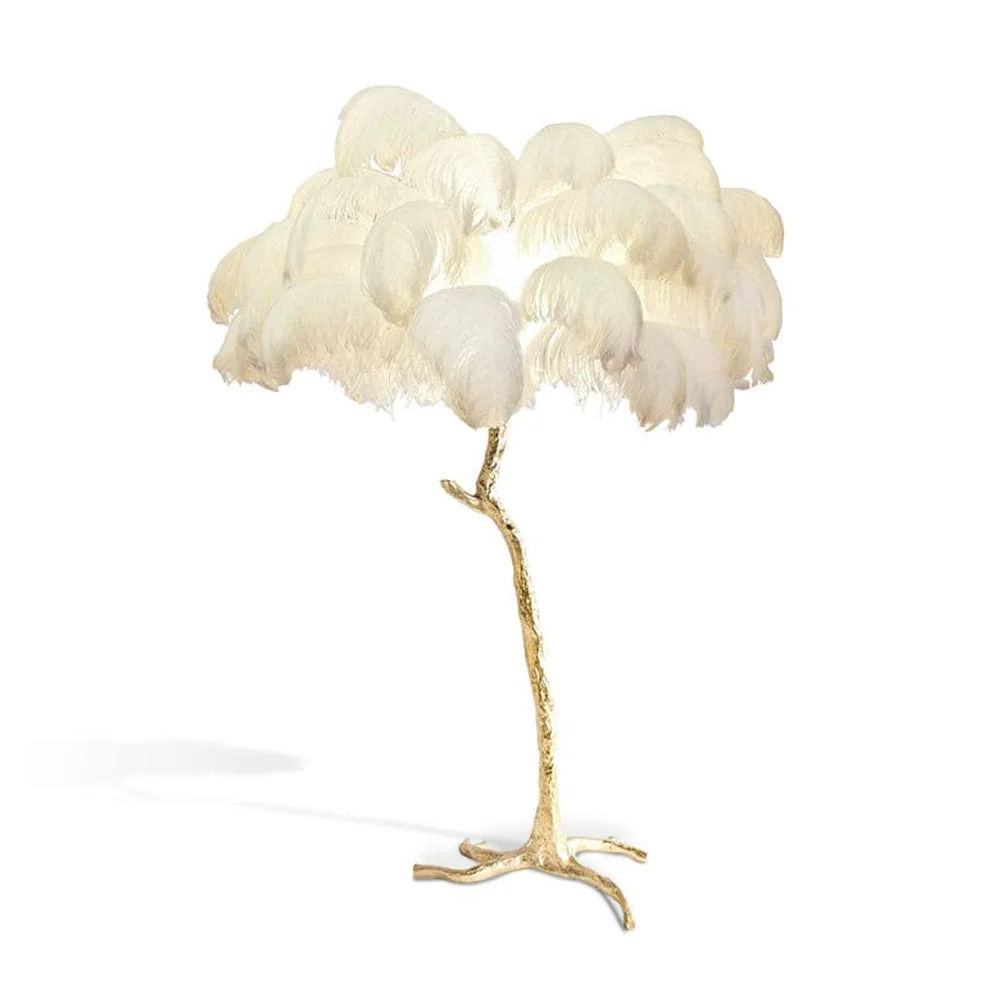 Solid Ostrich Feather Brass Floor Lamp Functional