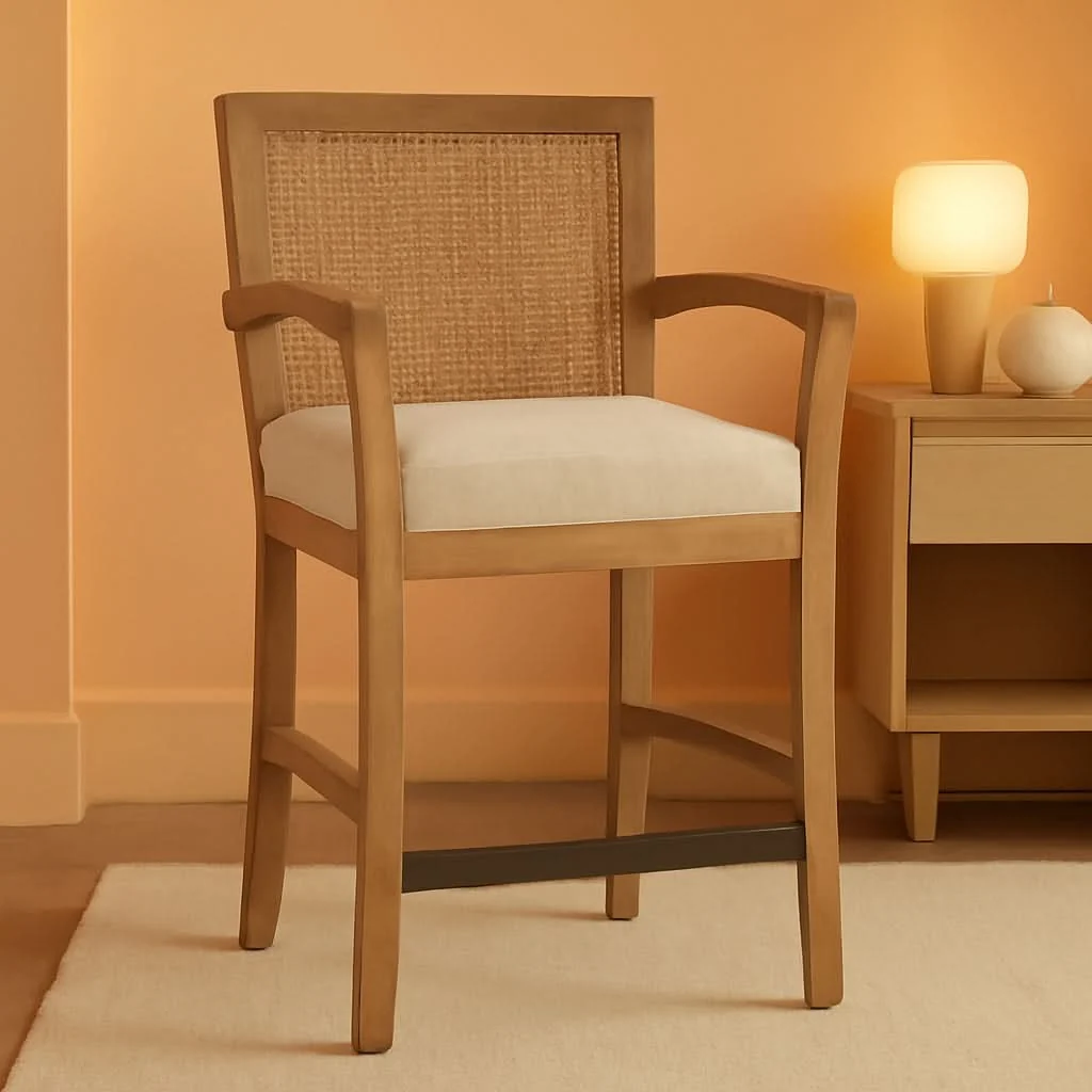 Fine Counter Stool With Cane Back And Upholstered Seat Kitchen Top-Quality