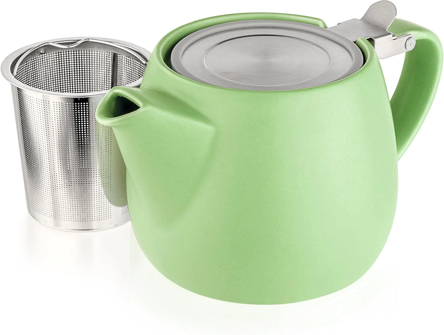 Elite Tealyra – Pluto Porcelain Small Teapot Lime – 18.2-ounce 1-2 cups – Matte Finish – Stainless Steel Lid and Extra-Fine Infuser To Brew Loose Leaf Tea – 540ml Trendy