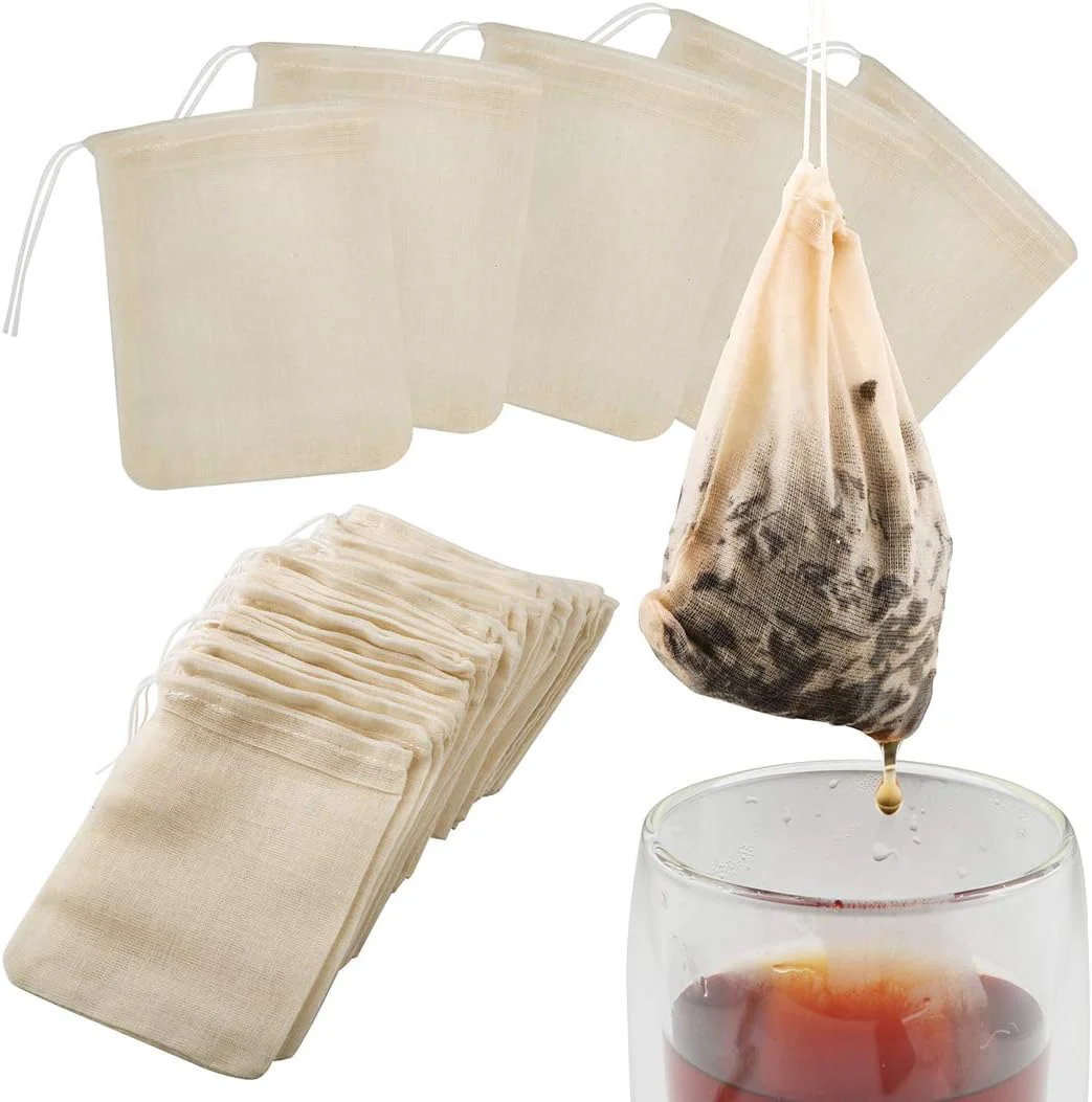 Functional Tea Filter Bags 50 Pack Empty Reusable Cotton Tea Bag for Loose Leaf Tea Smooth