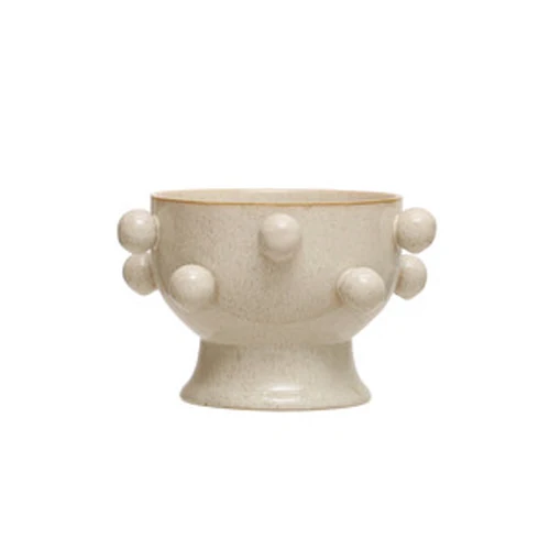 Quality Stoneware Planter w Orbs Reactive Glaze Cream Color Speckled Holds 8 Pot Powerful