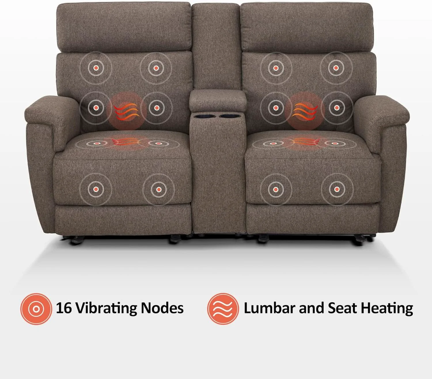 Detailed Mocha Power Recliner Loveseat With Massaging For Living Room Comfort Lightweight