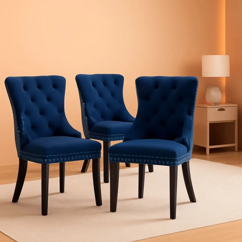 Smart Navy Velvet Wingback Dining Chairs Set Of 4 Modern Comfortable