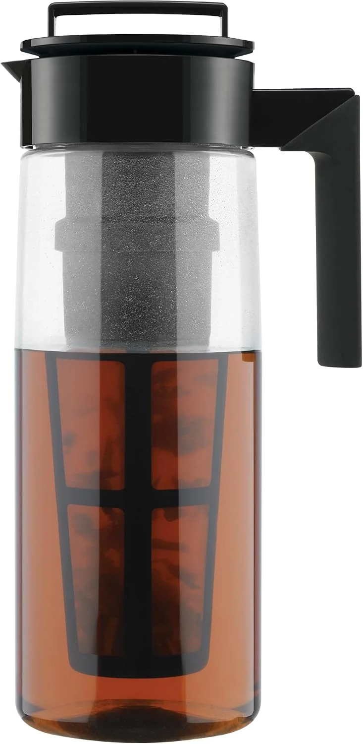 Crafted Takeya Flash Chill Iced Tea Maker – Versatile Tea Brewer for Loose Bagged Tea – Patented Flash Chill Tech Hot Cold Use BPA- Tritan Dishwasher Safe – Airtight Lid Made in USA – 2 Quart Black Powerful