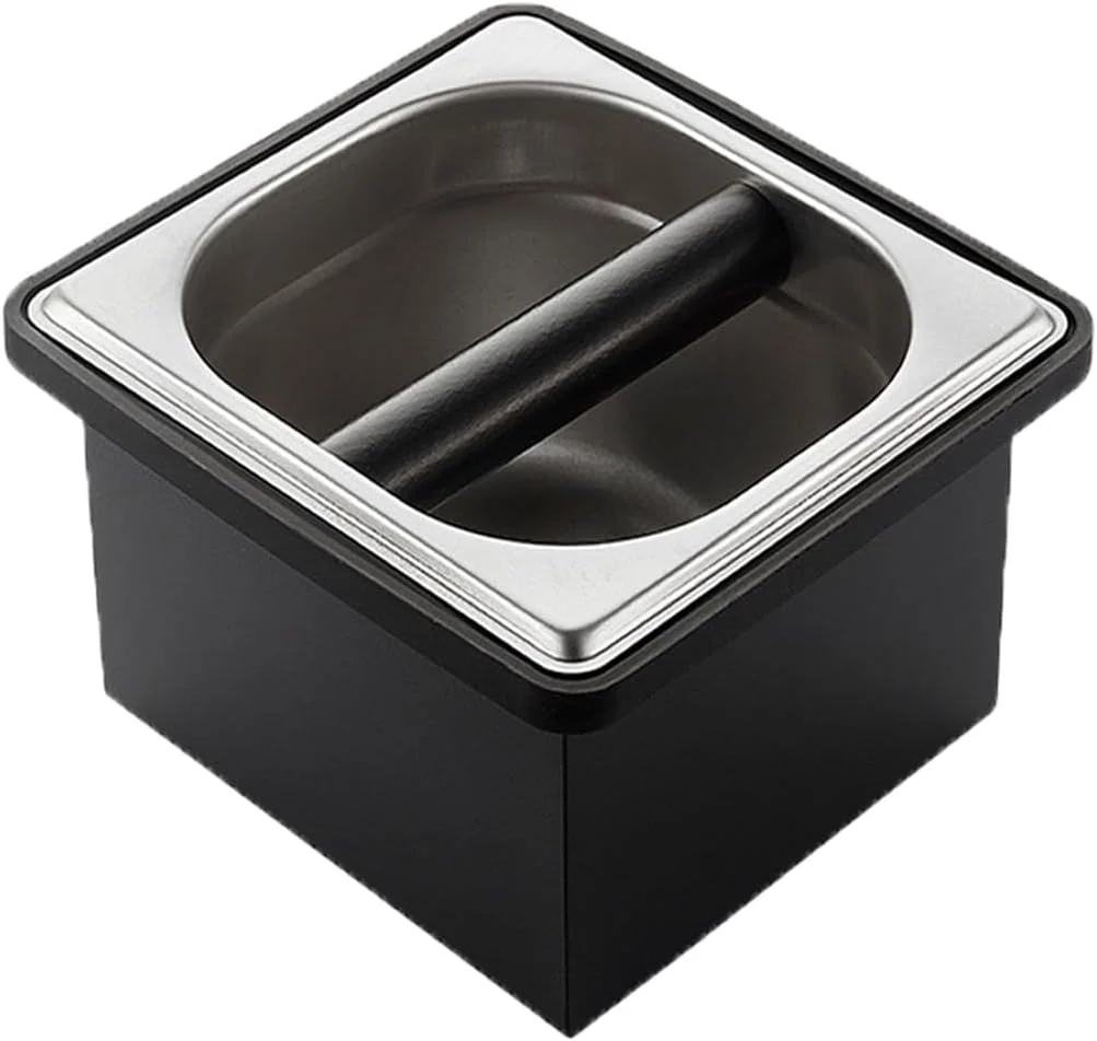 Easy-to-Use Coffee Knock Box Stainless Steel Coffee Espresso Knock Box Coffee Grounds Bin with Noise Reduction Rubber Ring Barista Espresso Machine Accessories Lightweight