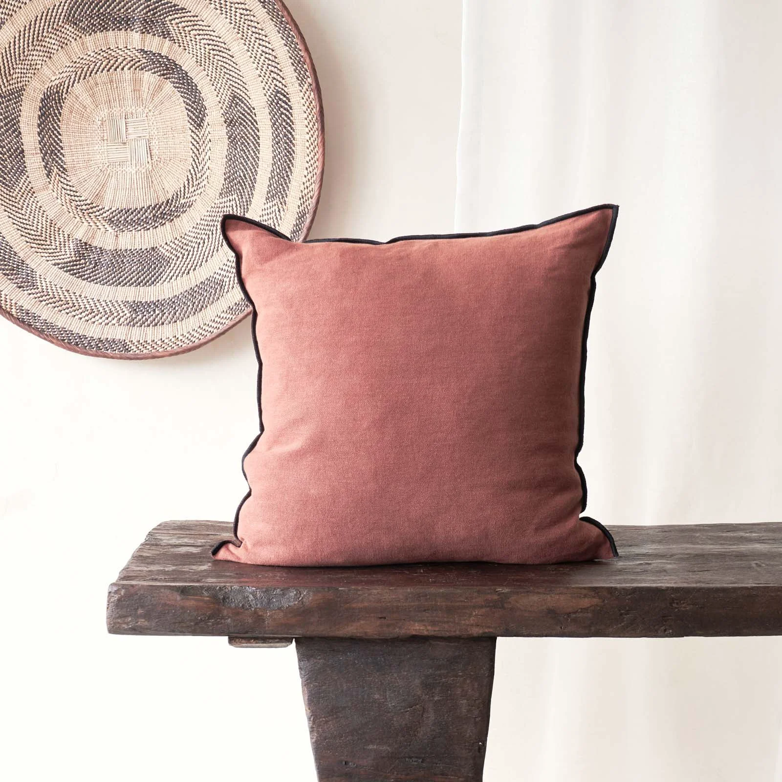 Genuine Black Line Cushion Stone Washed Linen – Bois De Rose 65 x 65cm Traditional