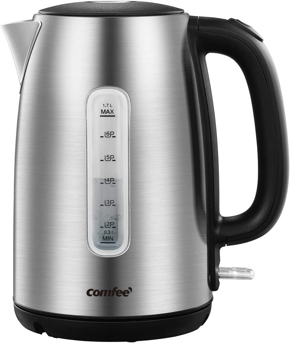 Classic COMFEE’ Stainless Steel Electric Kettle 1.7 Liter Tea Kettle Electric Hot Water Kettle 1500W Fast Boil with LED Light Practical