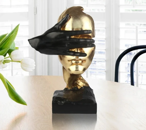 Specialty Abstract Gold and Black Face Sculpture Soft
