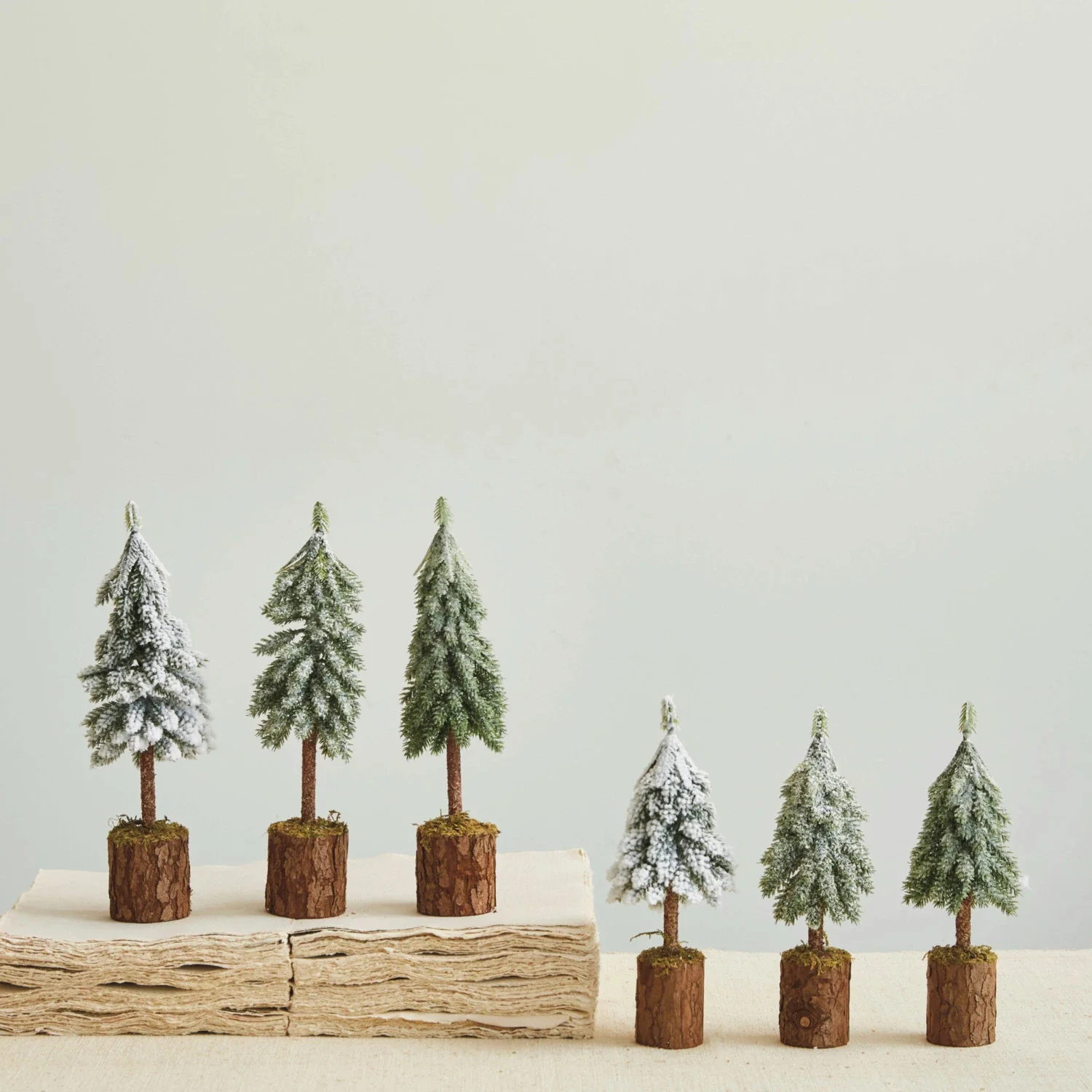 Lightweight Frosted Fir Tree with Wooden Base Elegant