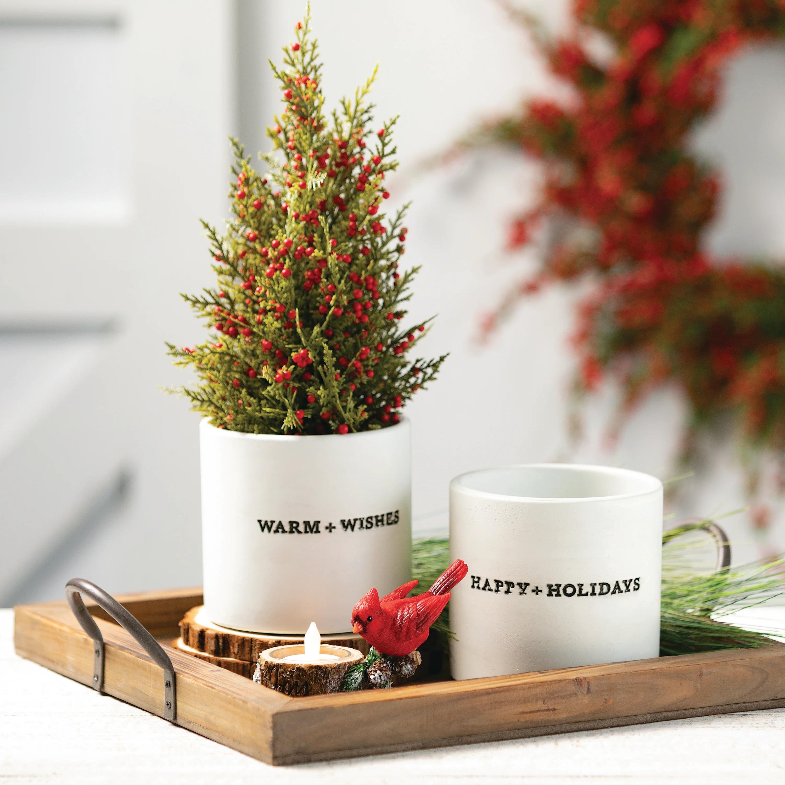Recyclable Cedar Tree with Red Berries Detailed