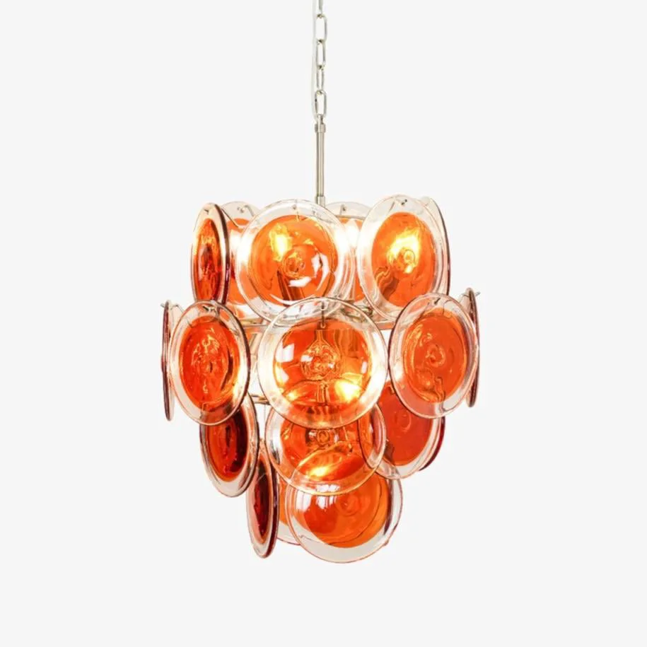 Durable Murano Orange Disk Glass Chandelier Enhanced