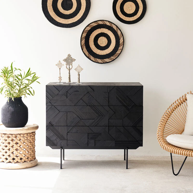 High-Grade Graphic Chest of Drawers Teak 100cm Exceptional