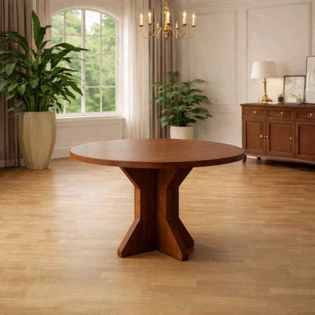 Organic 47 Round Dining Table Set with 4 Upholstered Carved Back Chairs Brow Long-Lasting