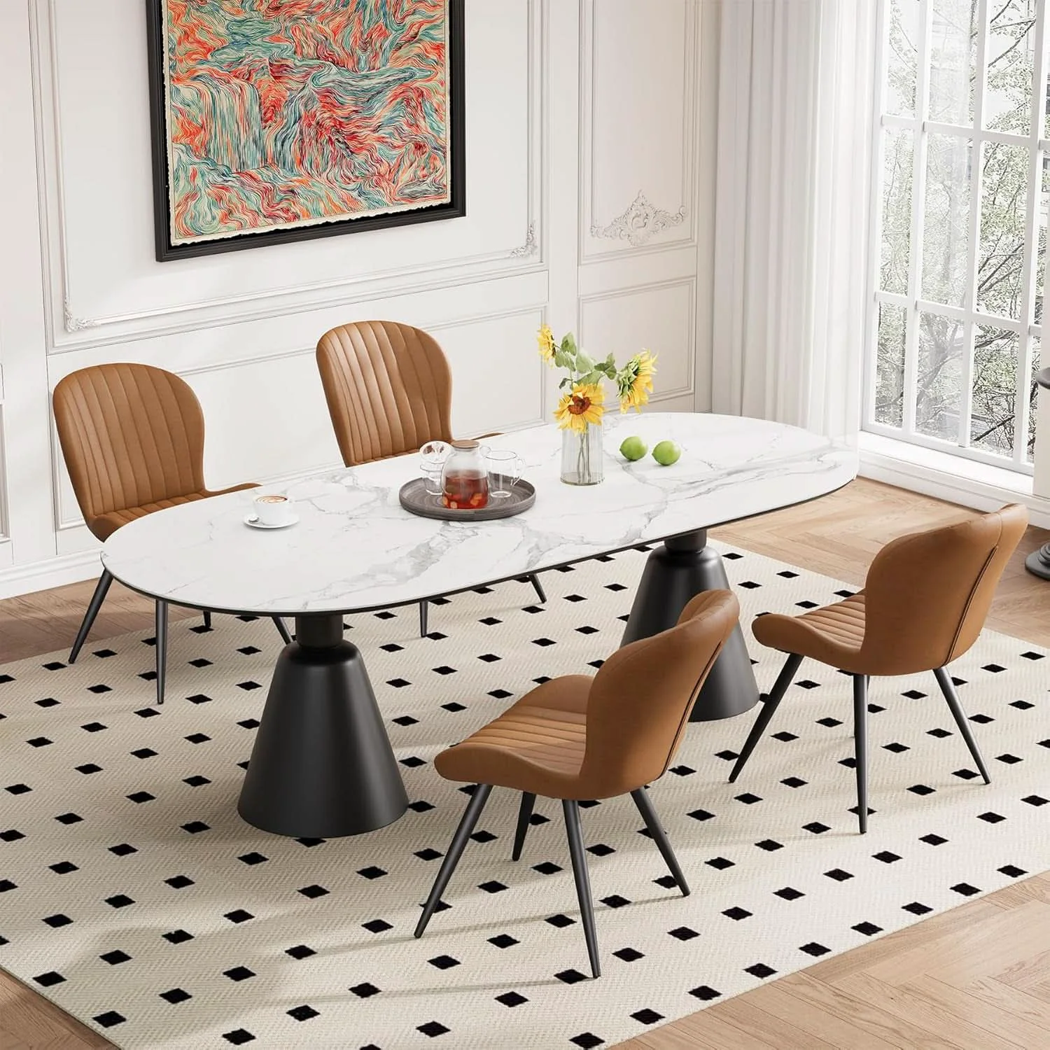 High-End Brown Armless Modern Dining Room Sleek Chairs Set Of Four Lightweight