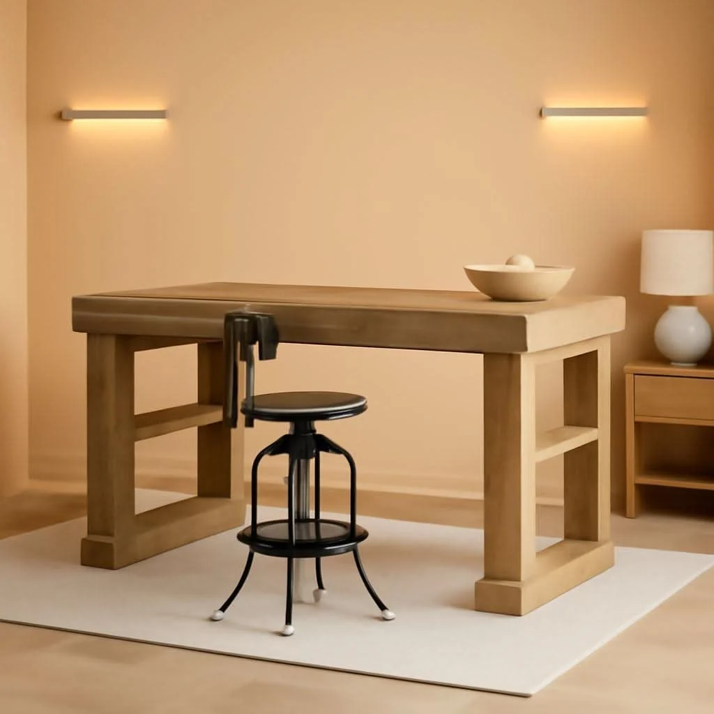 Organic Bar Table 55-Inch Counter Height Pub Table with Storage Shelves High Detailed