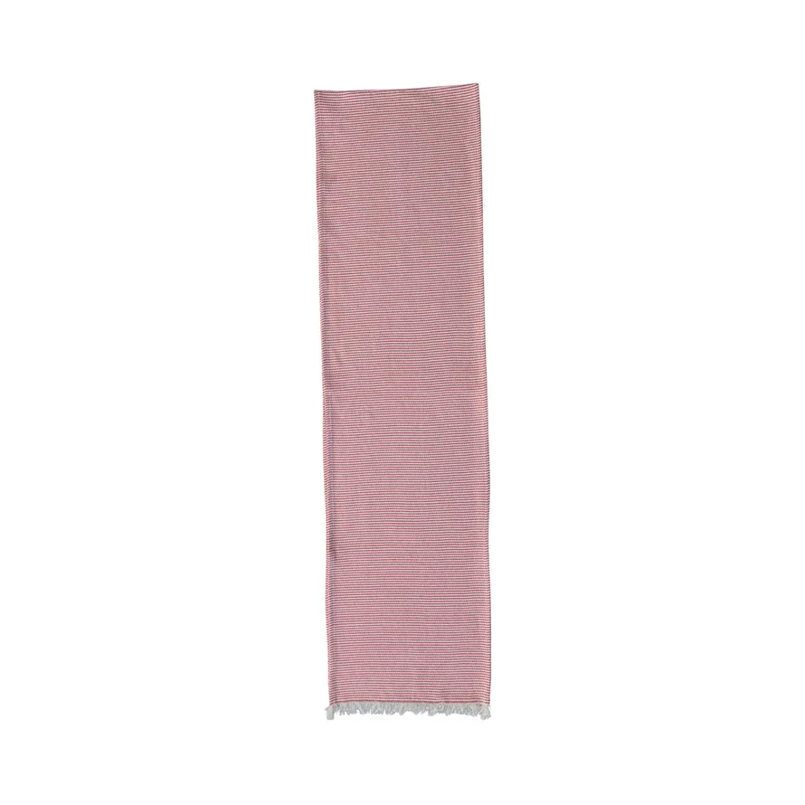 High-Grade Red White Pinstripe Cotton Table Runner with Fringe 108 x 14 Eco-Friendly