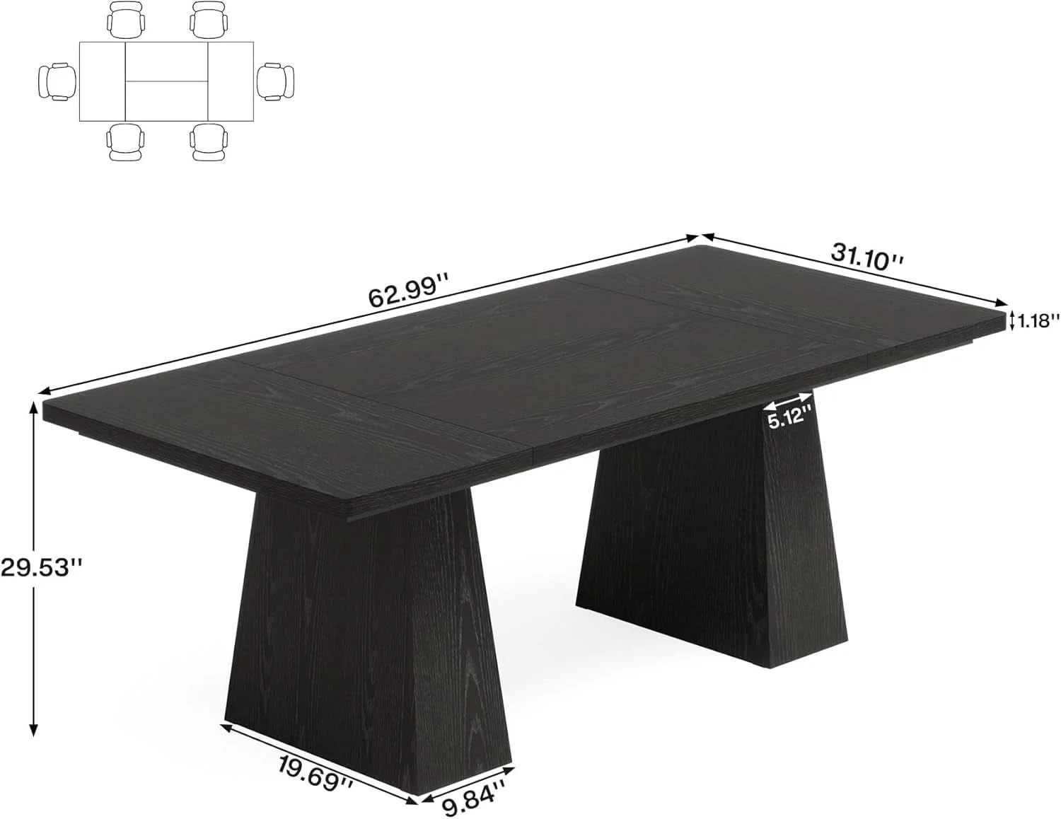 Effective 63-Inch Black Dining Table For 4 To 6 Guests For Kitchen And Dining Unique