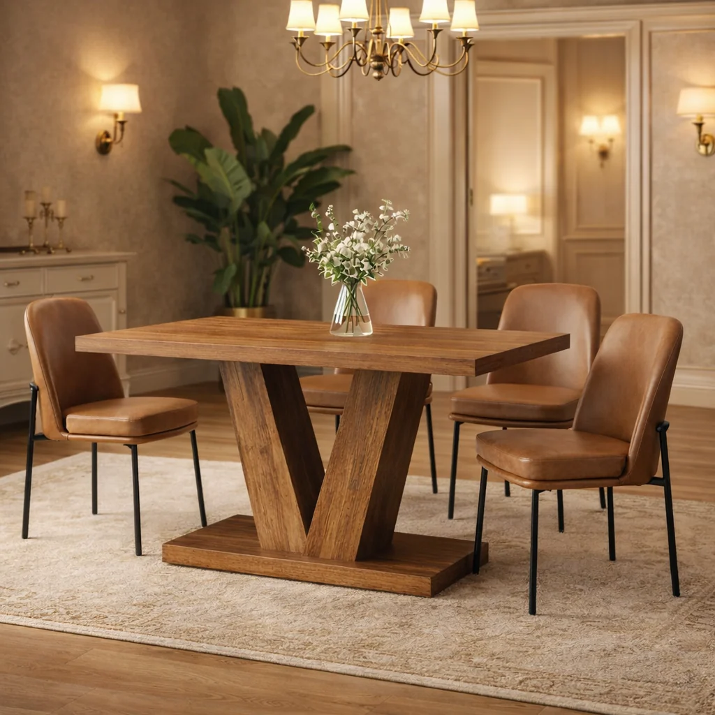 Refined 47 Round Walnut Dining Table Set for 4 with 4 Upholstered Brown Dinin Genuine