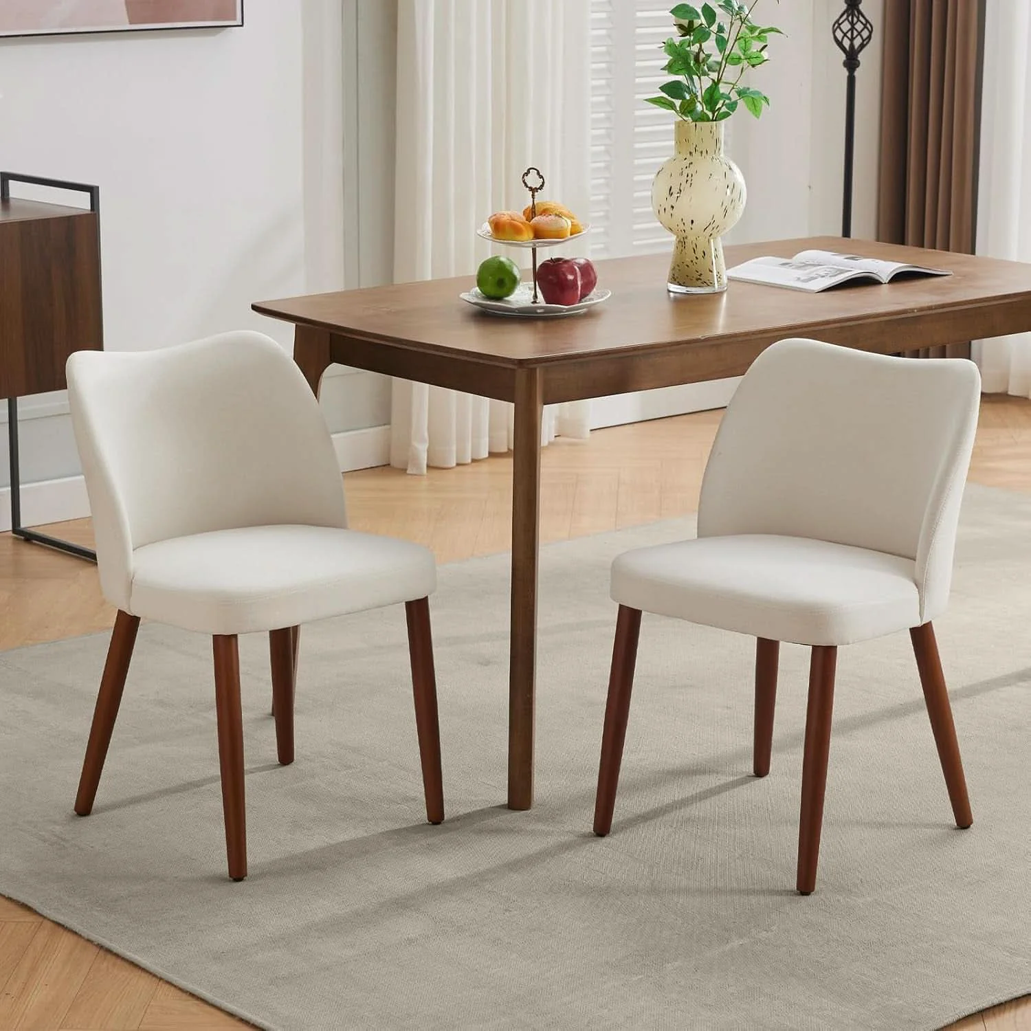 Prestigious Cream White Upholstered Wooden Dining Chairs SetOf2 Smart