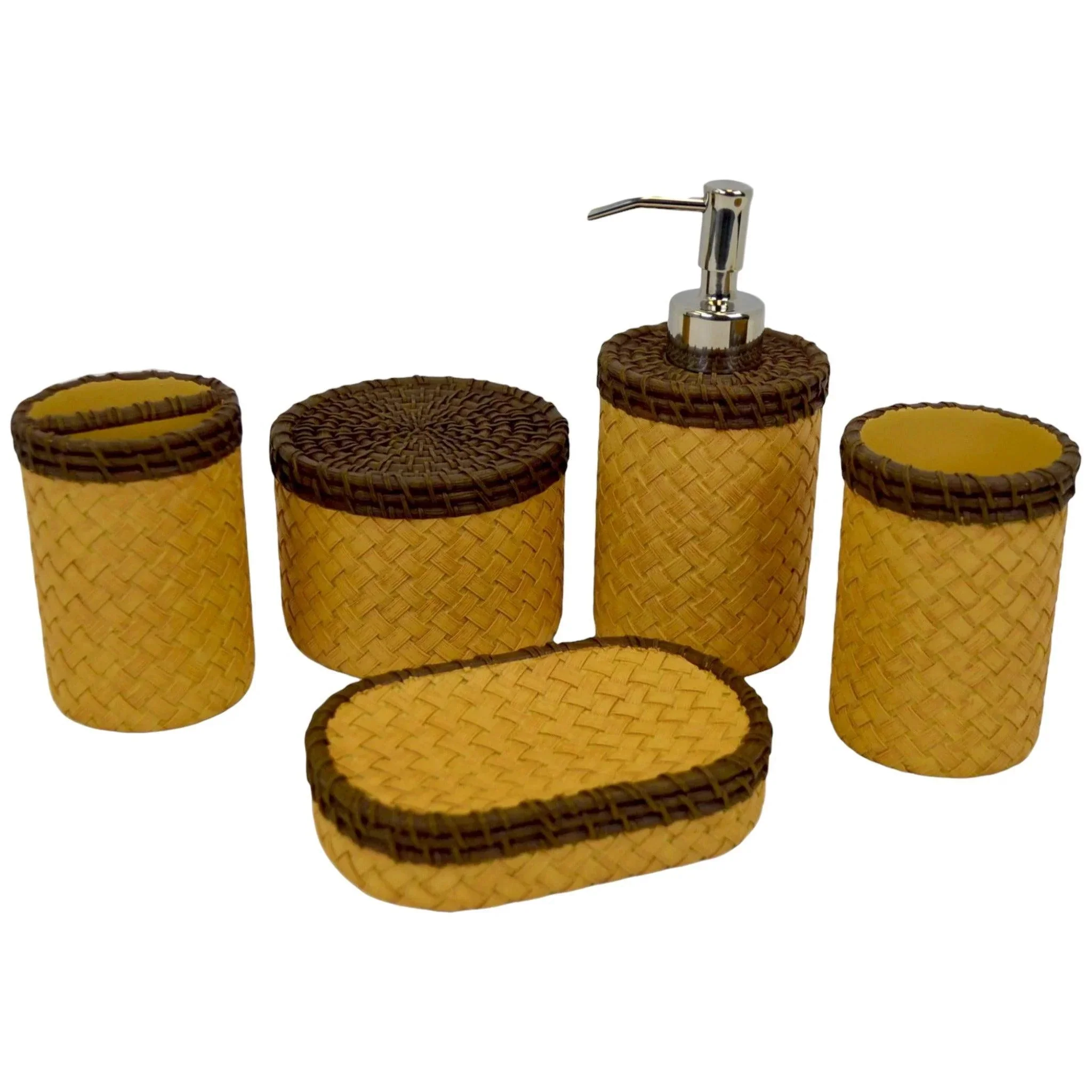 High-Performance Elegant Beige Bathroom Set – Beige Brown Basket Weave Design Official
