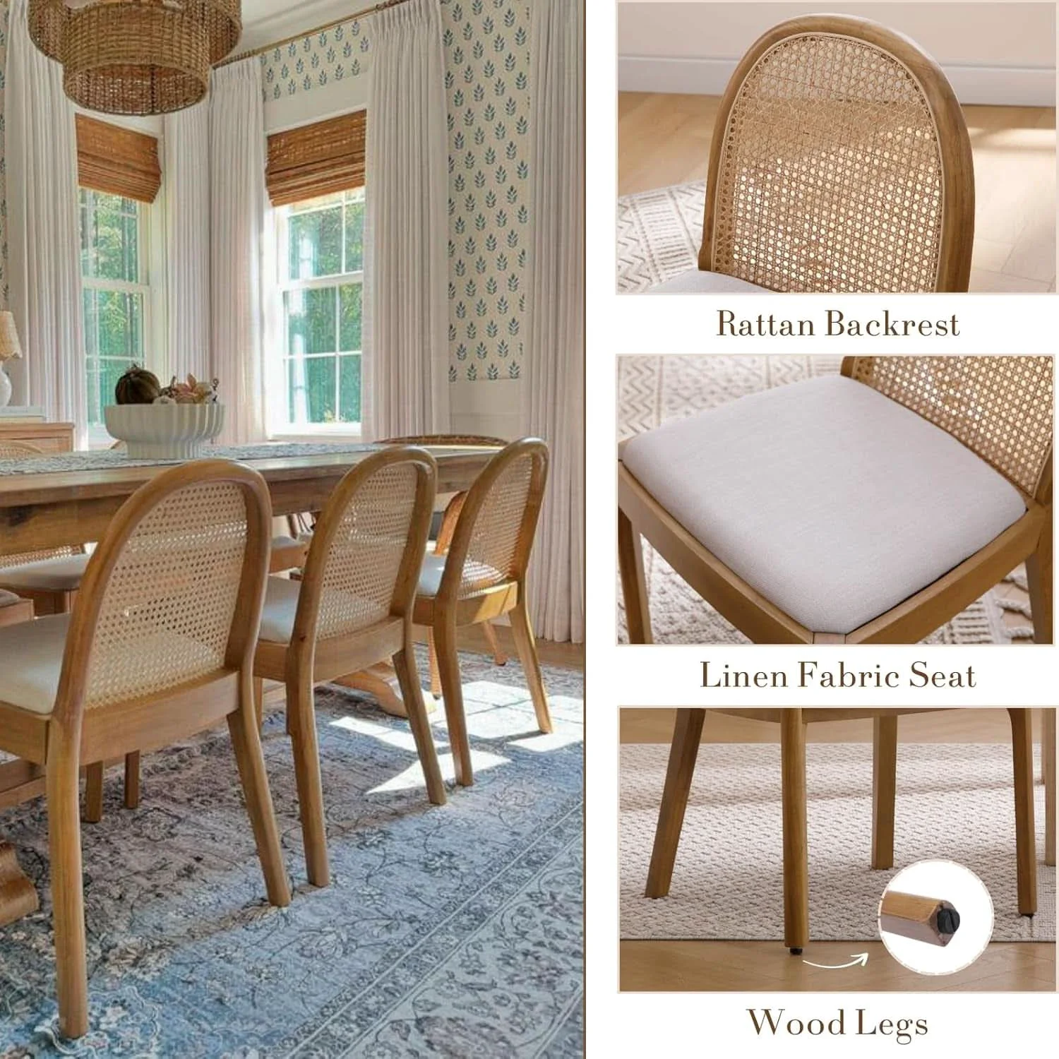 Original Design Beige Rattan Dining Chairs Featuring Contemporary Wood Soft