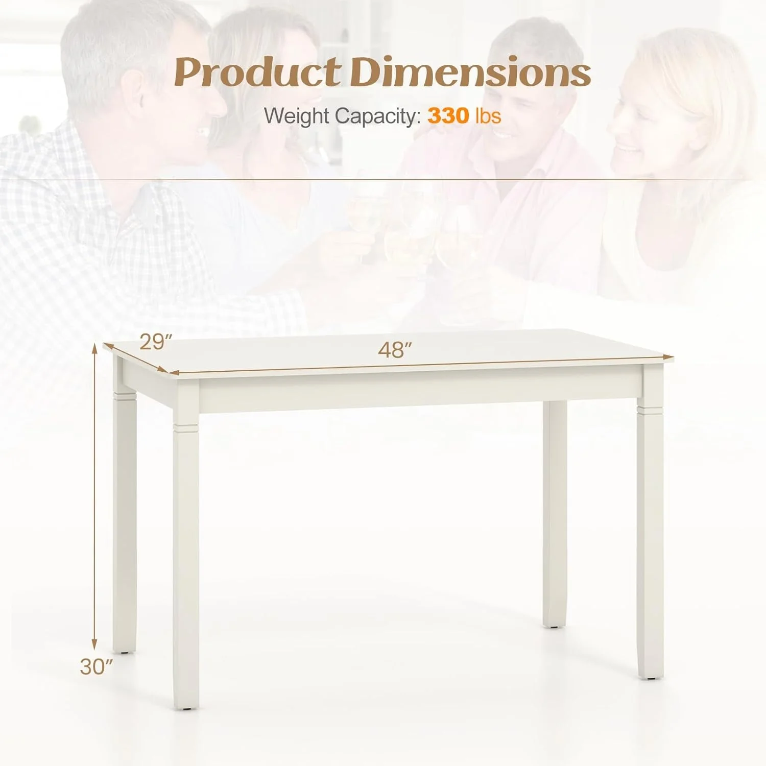 Authentic White Rectangular Dining Table 48×29 Inches Compact Luxury
