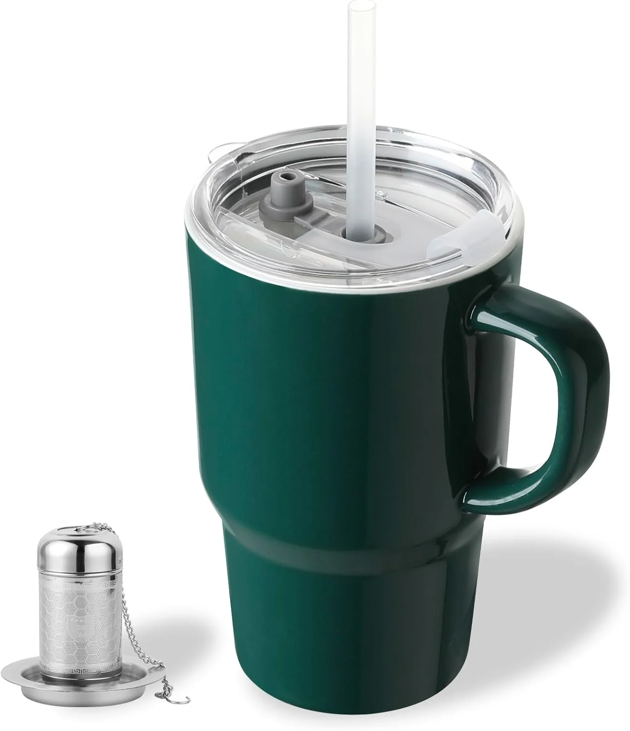 Convenient Sweejar Ceramic Travel Mug with Lid 16 oz Portable Coffee Mug Dishwasher Safe Tea Cup with Infuser Reusable Teacup for Car Cup Holder Certified