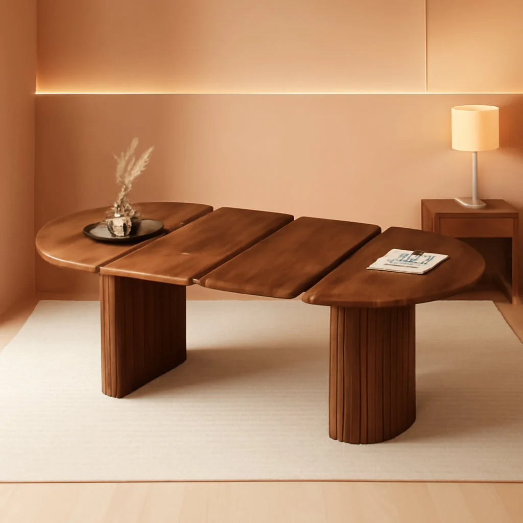 Pure Modern Farmhouse Walnut Round Extendable Dining Table Organic