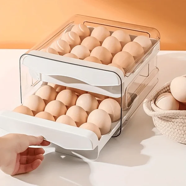 Sophisticated 2-Layer Drawer-Style Egg Storage Box Trendy