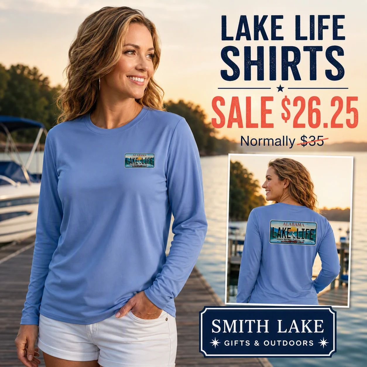Carefully Designed Alabama Lake Life Tag Long Sleeve Performance Easy-to-Use