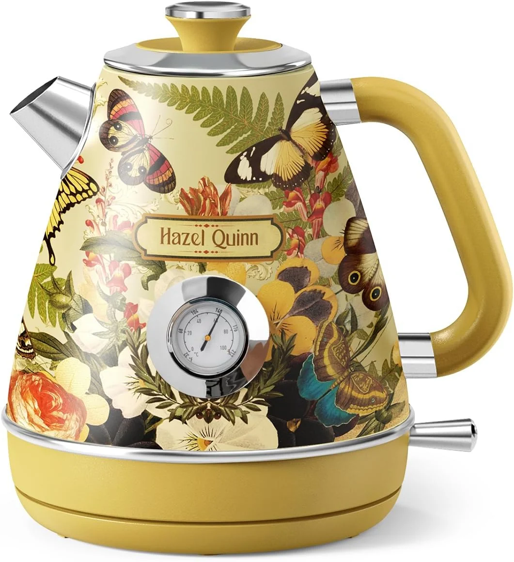 Certified Hazel Quinn X Eduardo Recife Electric Kettle – 1200W Fast Water Boiling 1.7L 57oz All 304 Stainless Steel Interior BPA- Auto Shut-Off High-Quality