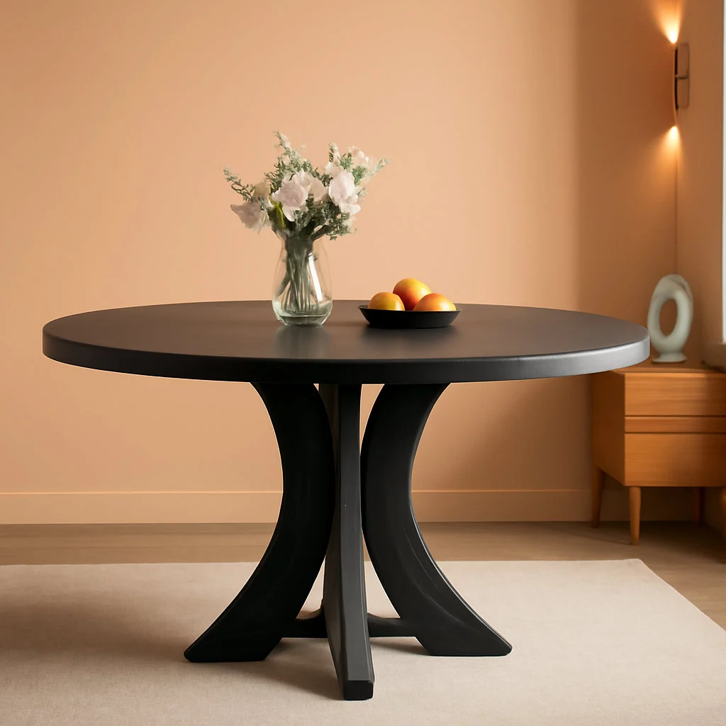 Efficient 43 Charcoal Circular Dining Table Hardwood Farmhouse Relaxed
