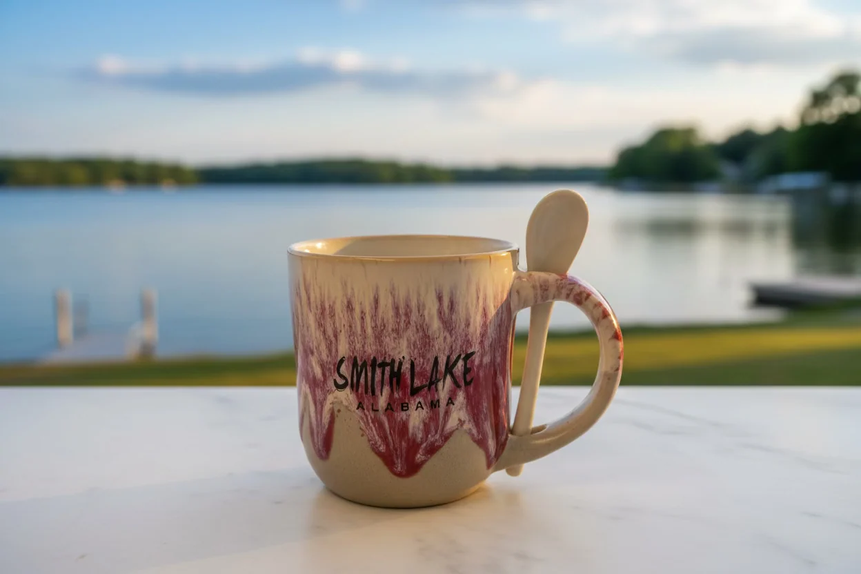 Green Smith Lake Coffee Mug Glazed Ceramic 18oz with Spoon Original Design