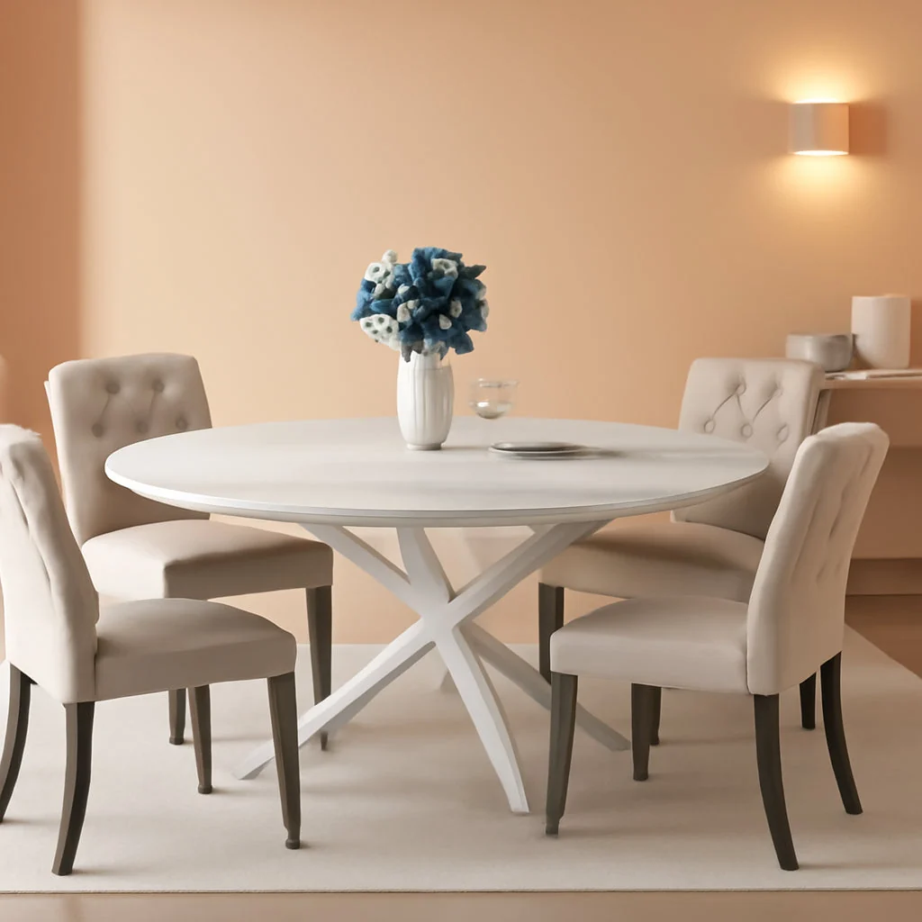 Trendy 47.24in Circular Dining Table White Marble Pedestal Fashionable
