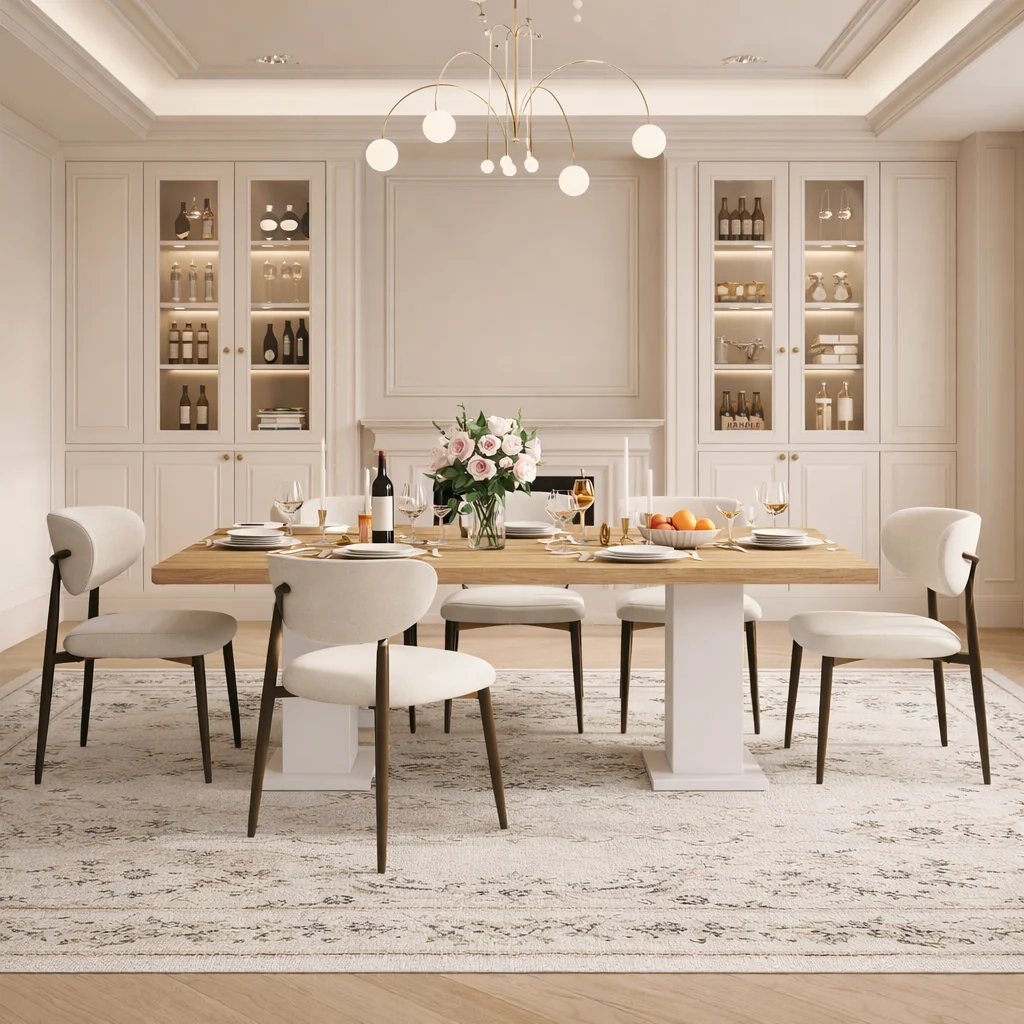 Crafted 78.7Inch Modern Dining Table Set Upholstered Chairs Exclusive