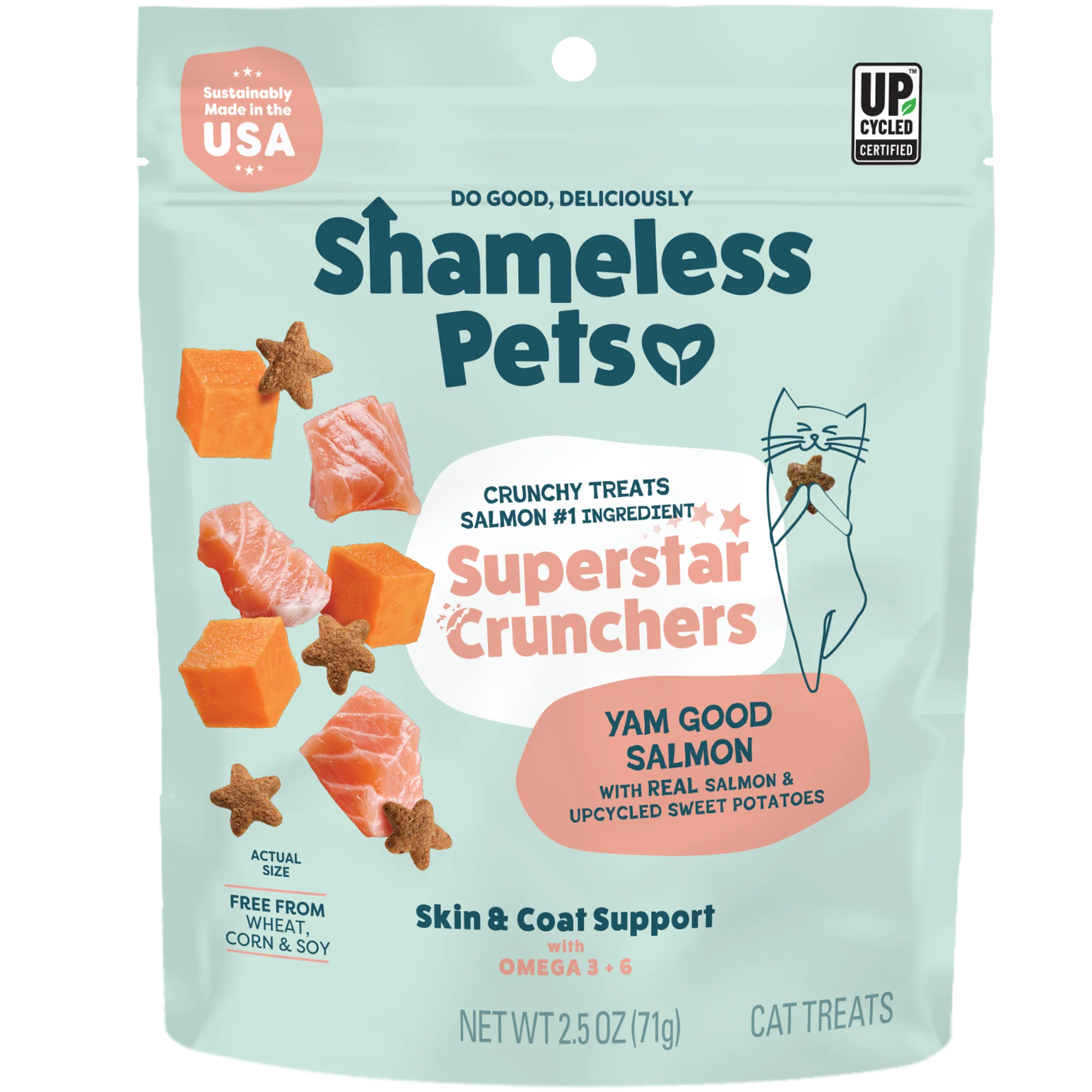 Lightweight Shameless Pets Yam Good Salmon Crunchy Cat Treats Durable