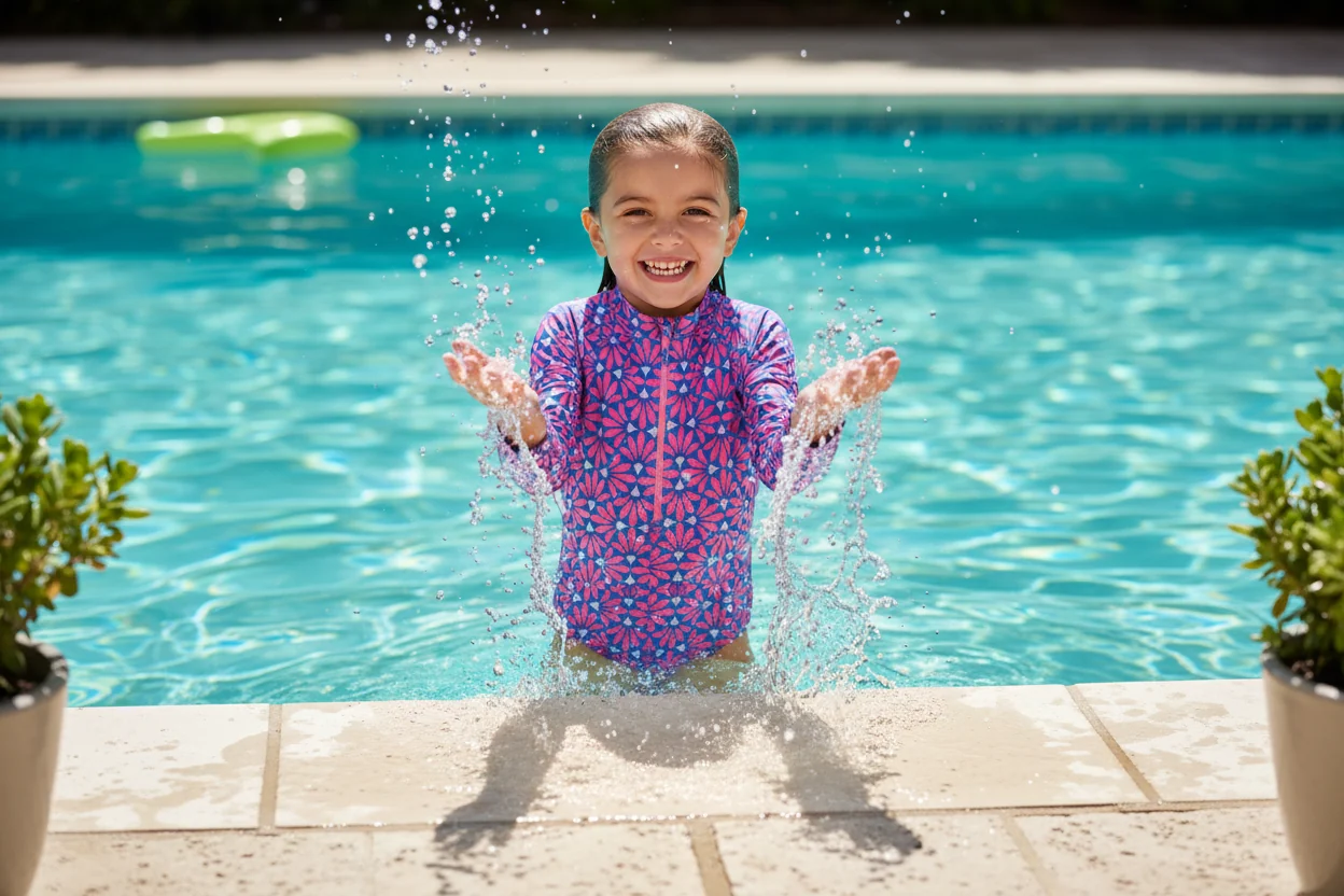Modern Little Girl’s Textured Floral Print Rash Guard One-Piece Swimsuit by Kensie Girl Outstanding