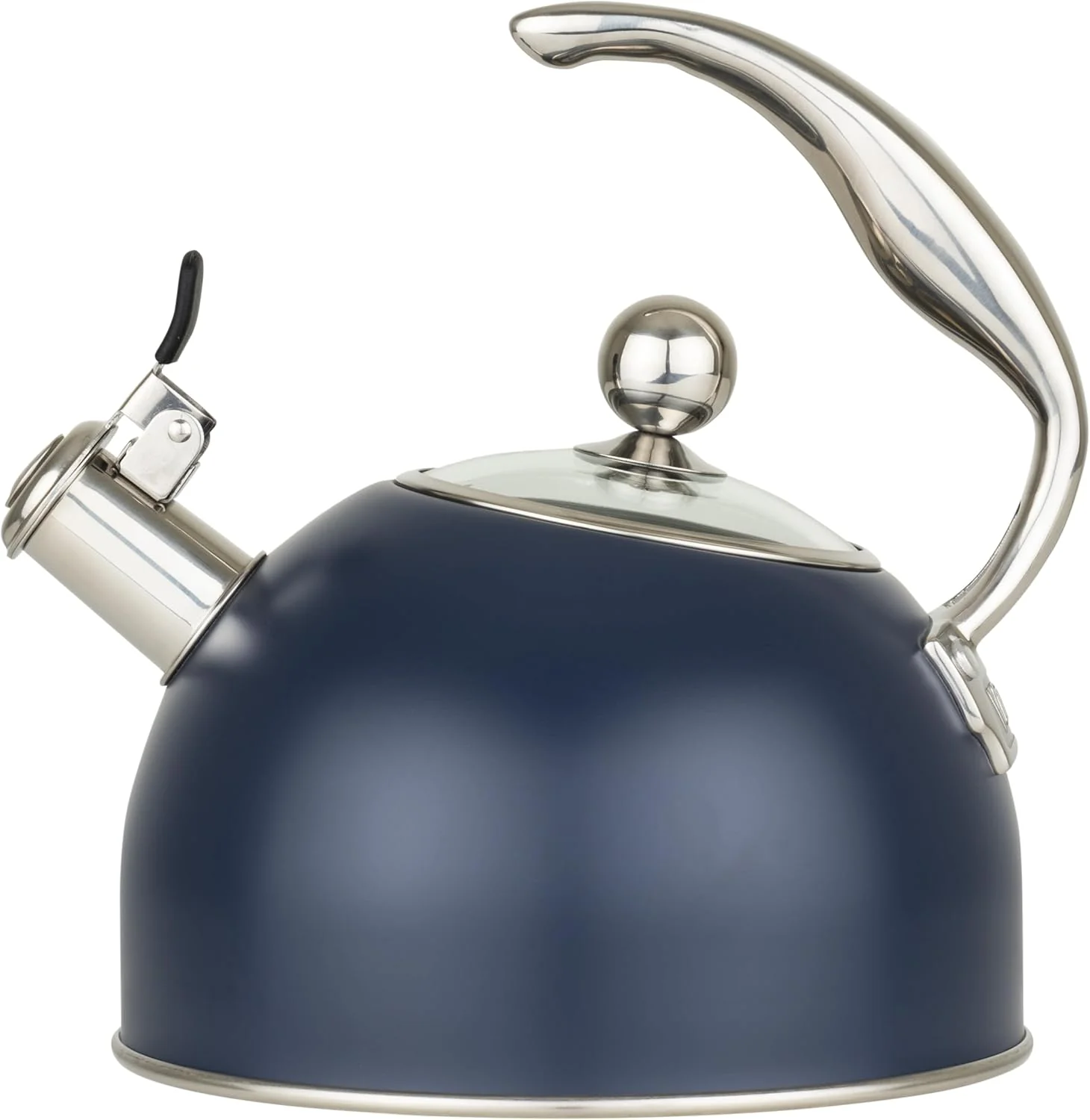 Enhanced Viking 3-Ply Stainless Steel Tea Kettle 2.6 Quart Stovetop Hot Water Pot with Tempered Glass Lid Ergonomic Handle Induction Ready Slate and Blue Convenient