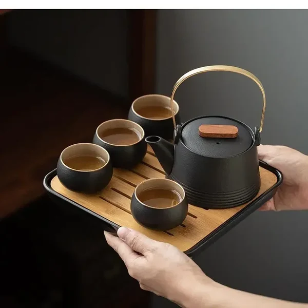 Premium Black Ceramic Kung Fu Tea Set with Travel Case Dragon Tea Pet Outstanding