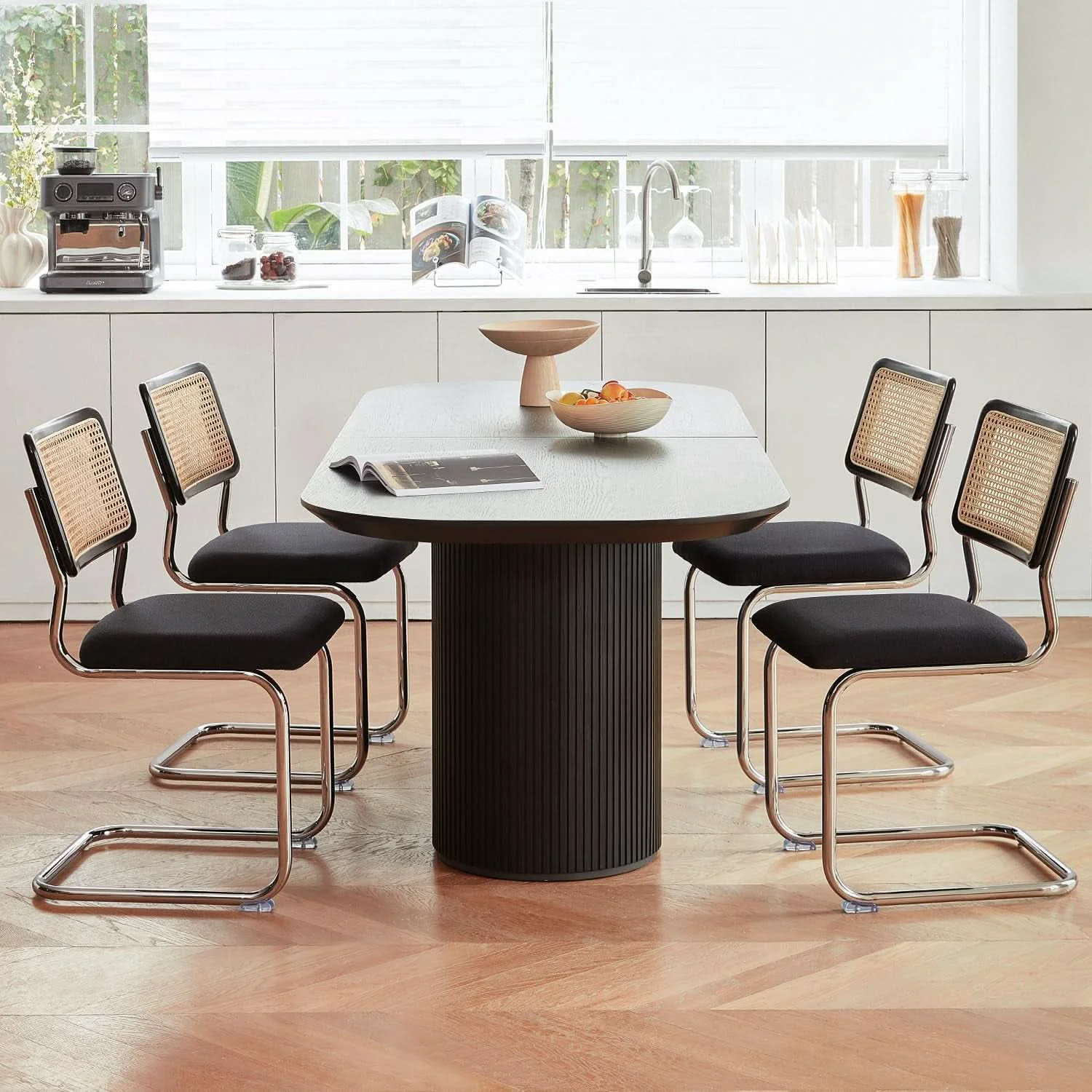 Versatile Black Chrome Rattan Midcentury Cesca Dining Chairs Natural