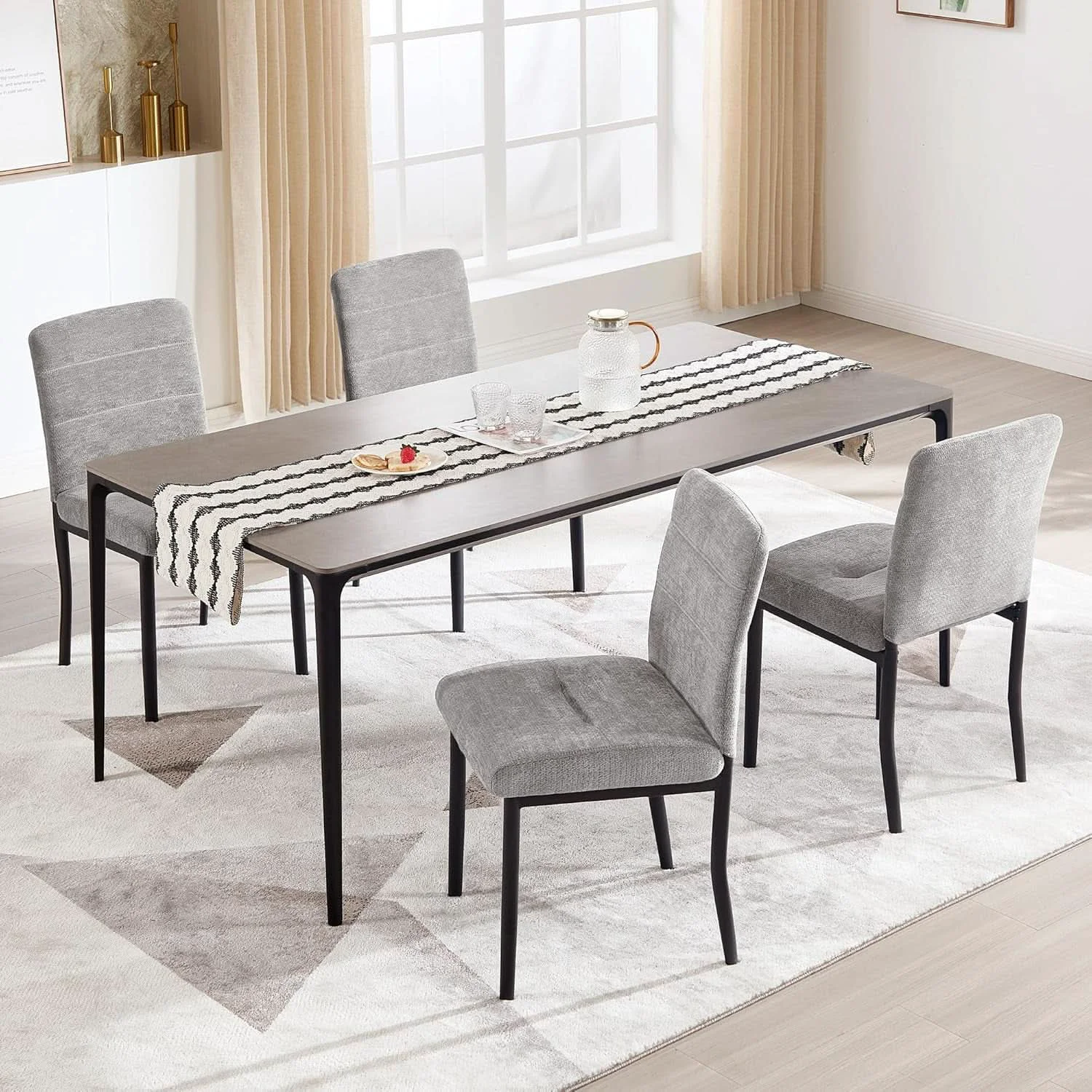Trendy Fabric Upholstered Parsons Dining Chairs Metal Legs High-End