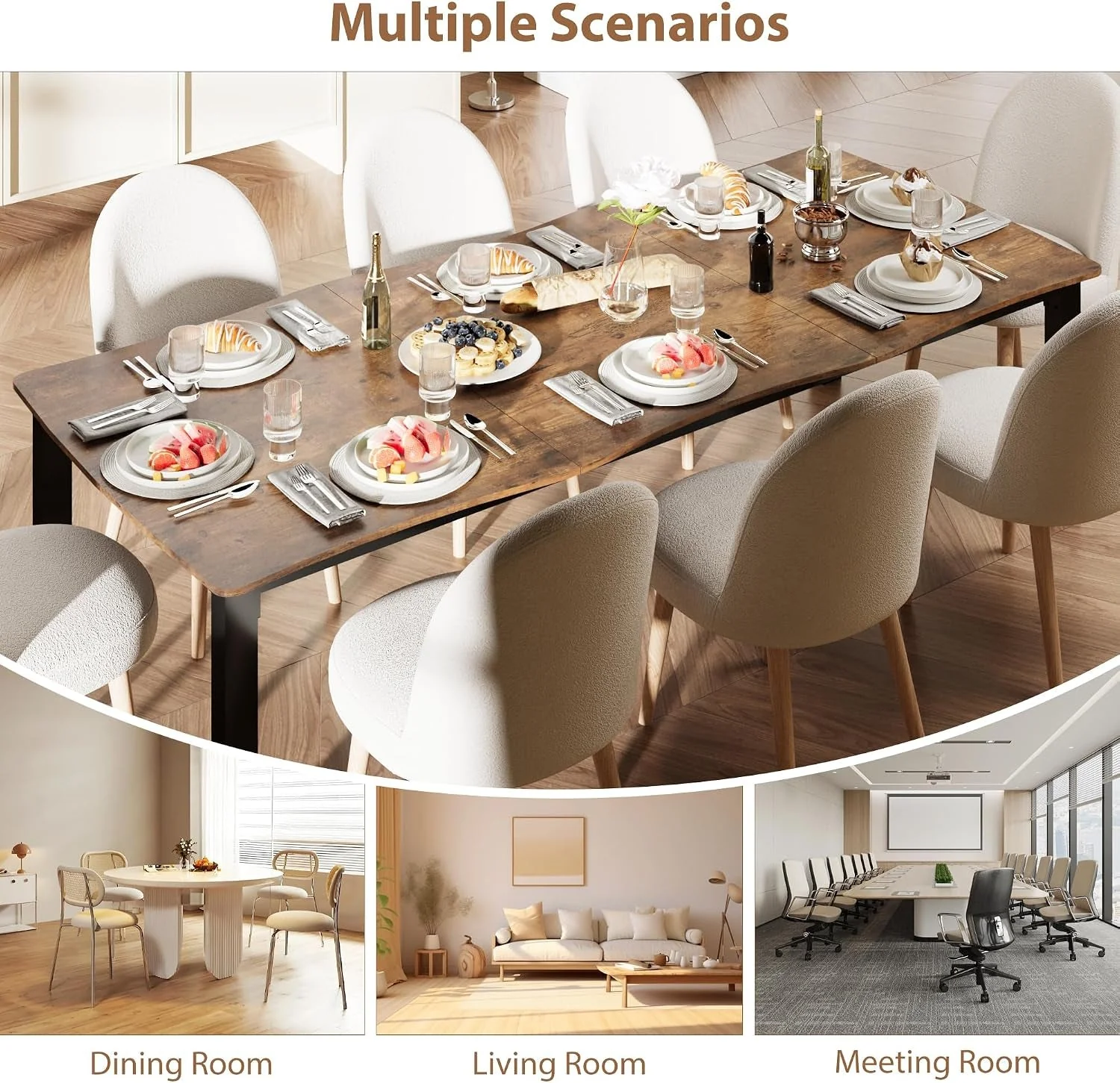 Breathable Rectangular Contemporary Brown Dining Table 79 Inch Luxury
