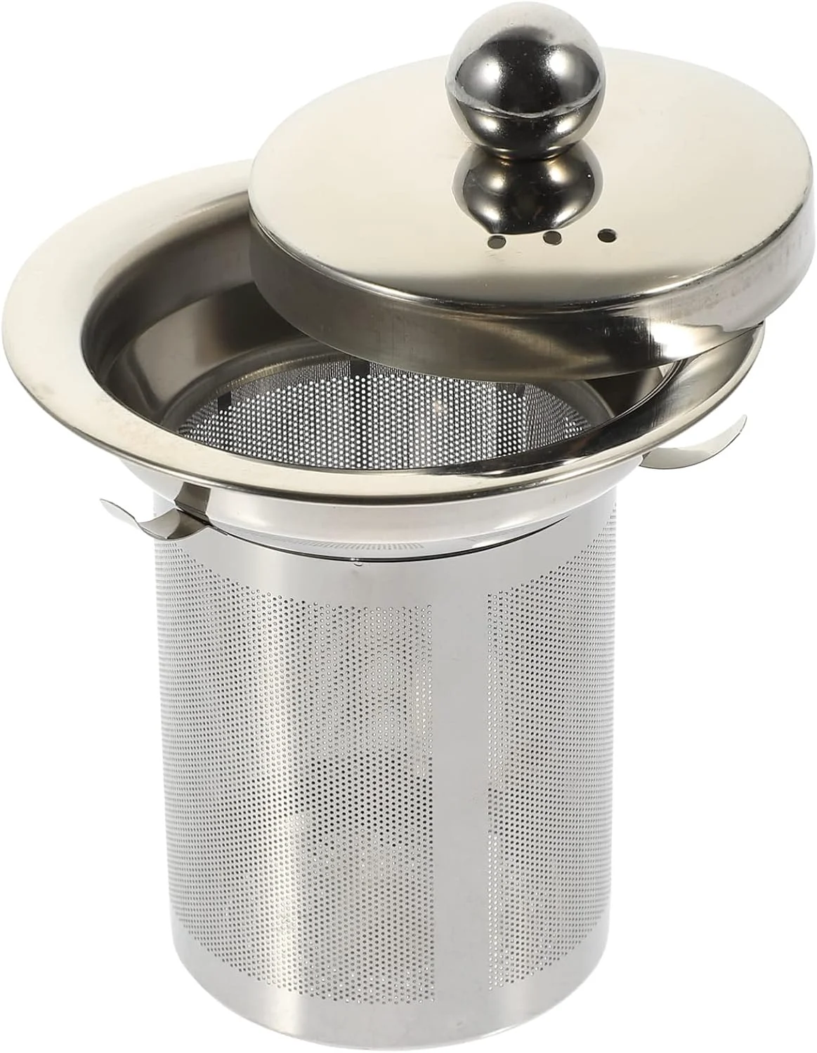 Breathable Hemoton Stainless Steel Tea Strainer with Lid Large Loose Leaf Tea Infuser for Teapots Cups and Pitchers Easy to Clean Mesh Filter 4X3.3 Inch Natural
